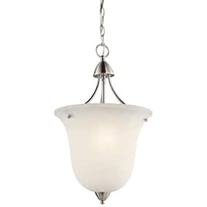 Nicholson 1-Light Brushed Nickel Transitional Shaded Kitchen Foyer Pendant Hanging Light with Satin Etched Glass