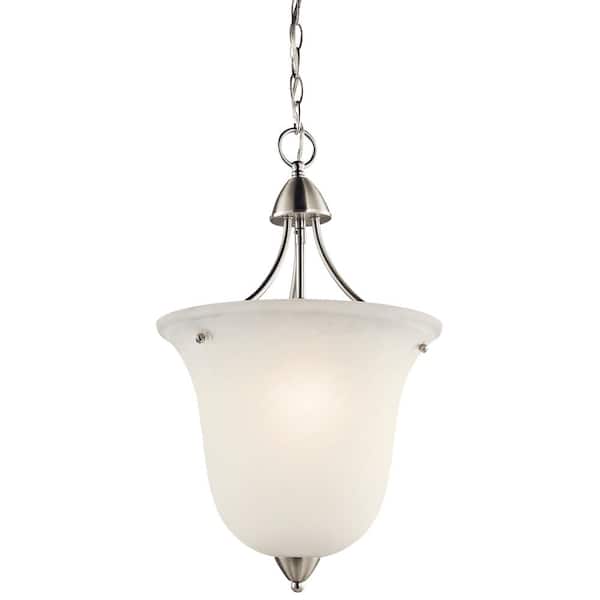 KICHLER Nicholson 1-Light Brushed Nickel Transitional Shaded Kitchen Foyer Pendant Hanging Light with Satin Etched Glass