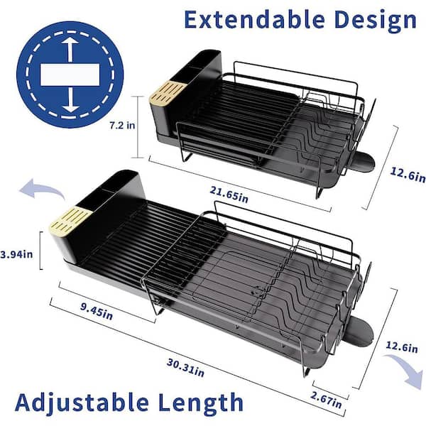 Adrinfly Black Large Drying Rack with Drainboard Set, Utensil and
