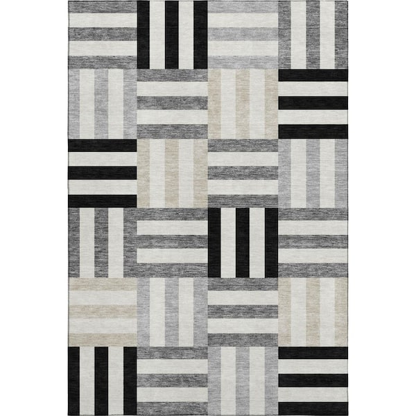 Mayfield Premium Machine Washable Abstract AMF2332 Black 5 ft. x 7 ft. 6 in. Area Rug