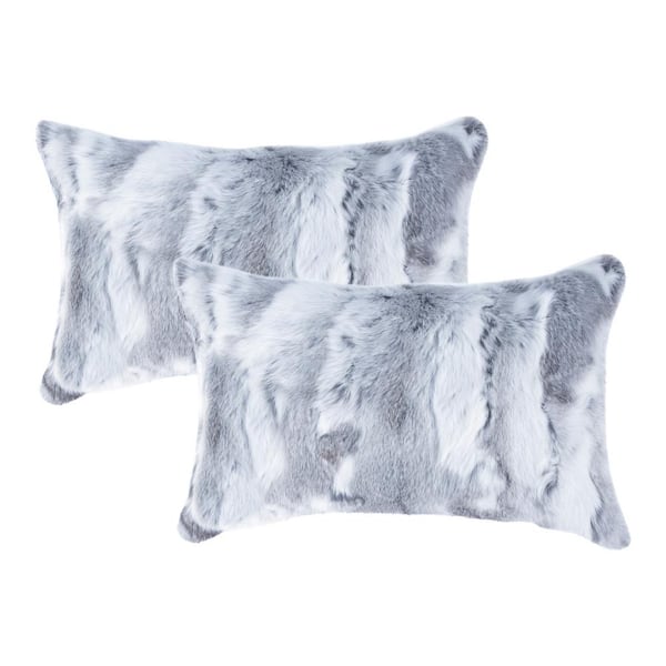natural 2-Pack Rabbit Fur 12 in. x 20 in. Pillow