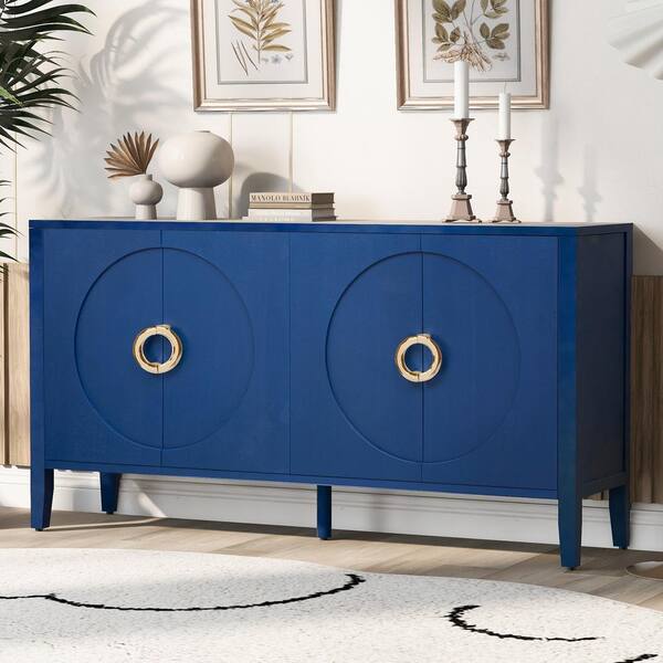 JUJABU Navy Blue MDF Wood 60 in. Sideboards with Textured Finish