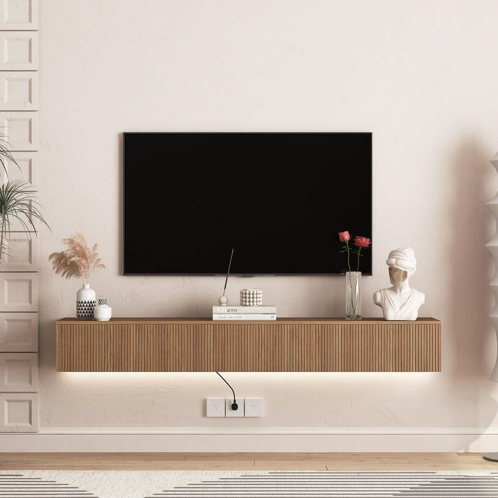 GOGEXX 69 in. W x 11.8 in. D Brown MDF Wood Floating TV Stand