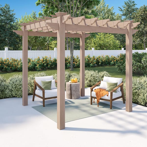 88"L x 88"W x 95"H Embossed Vinyl Lakewood Pergola, Brown, VA84044