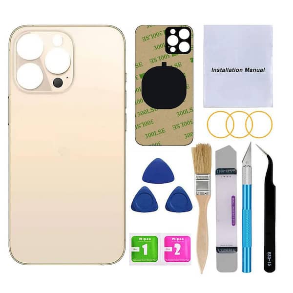 Vrbgify iPhone 13 Pro Max Rear Back Glass Replacement, 6.7" (Gold) All Carriers with Pre-Installed Adhesive & Repairing Tool Kit