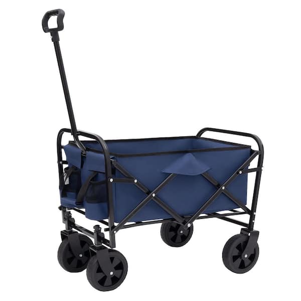Dark Blue Collapsible Foldable Wagon Cart Beach Wagon Heavy Duty Utility Cart Utility Wagon Grocery Serving Cart