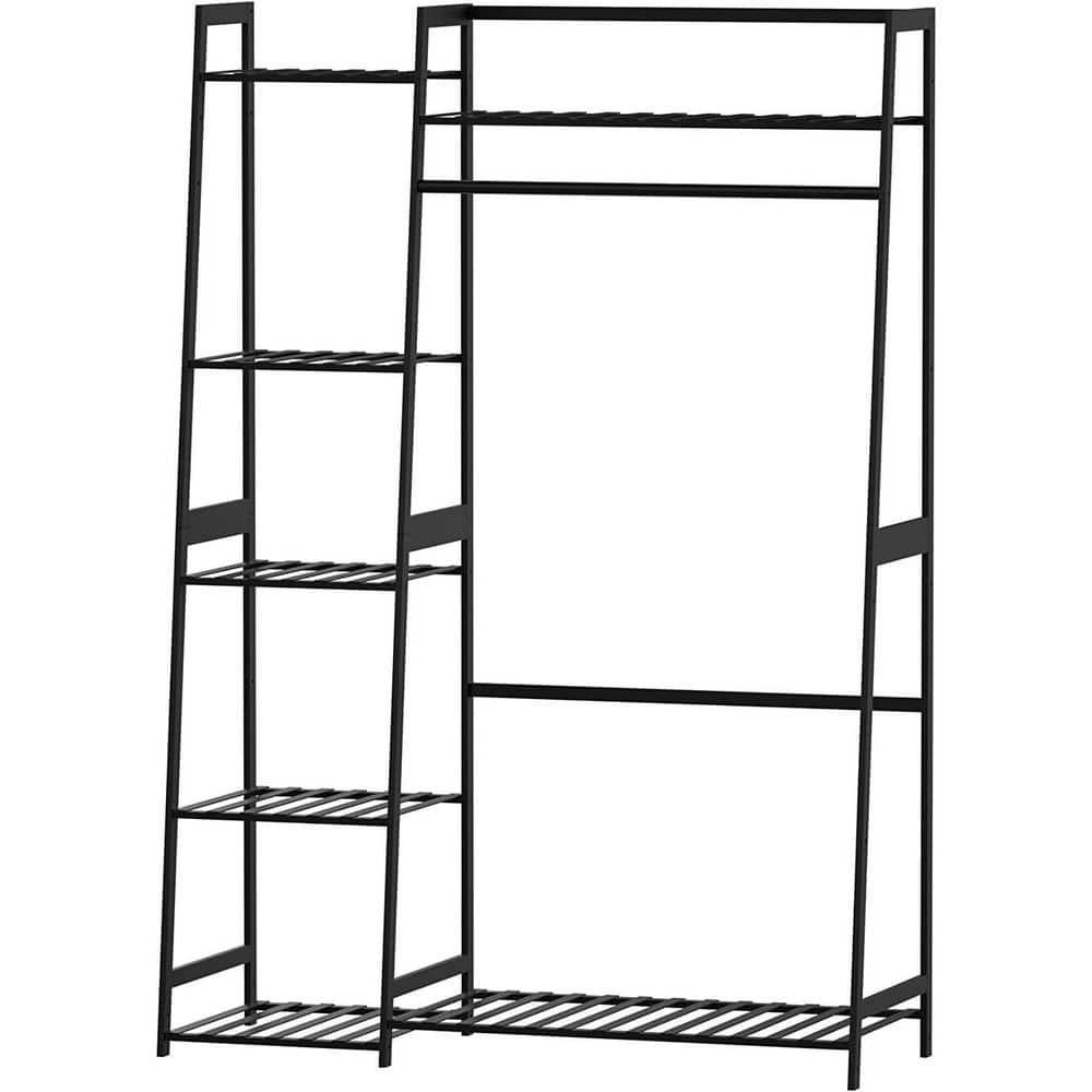 Siavonce Black Bamboo Freestanding Closet Organizer Storage Shelves