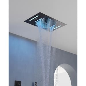 31-Spray LED 23L X 15W in. and 10 in. Ceiling Mount Fixed Shower Head with handheld with Music in Matte black