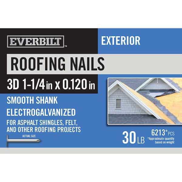 Everbilt 3D 1-1/4 in. Roofing Nails Electro-Galvanized 30 lbs (Approximately 6213 Pieces)