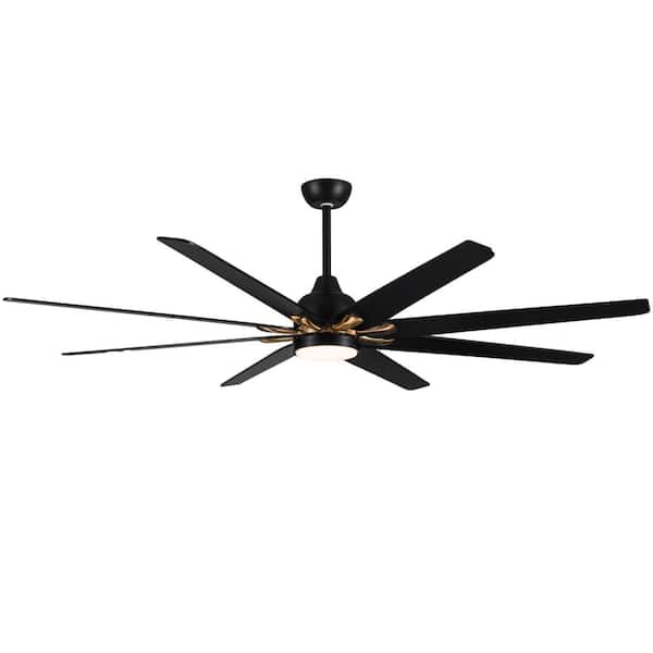 PUDO Modern Industrial 72 in. 1-Light Integrated LED Indoor Black Ceiling Fan Lighting with Dimmable Light