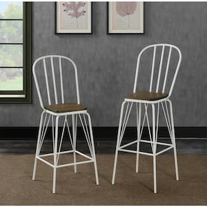 Raynham 44 in. White High Back Steel Frame Bar Stool with Wood Seat (Set of 2)