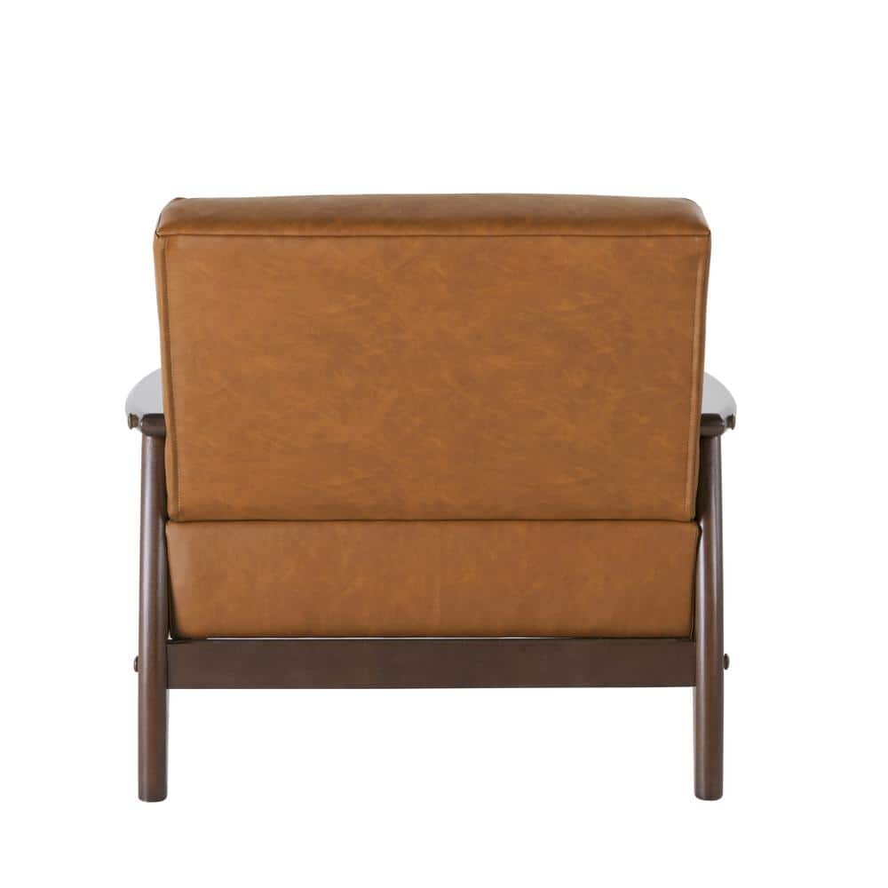 Caramel Faux Leather Barrel Accent Chair with Wood Frame