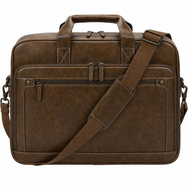 Numhew Vintage Brown PU Leather Laptop Briefcase, Waterproof