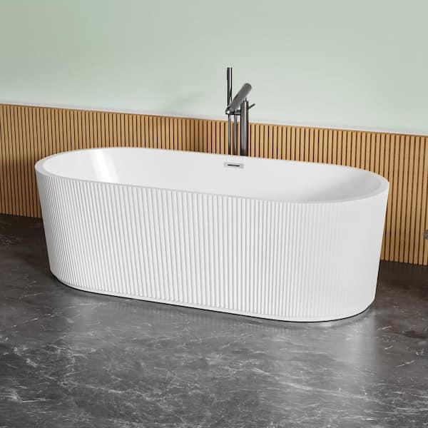 67 in. x 31 in. Acrylic Freestanding Soaking Bathtub with Polished Chrome Overflow and Center Drain in White, SPA Tub