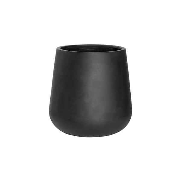 PotteryPots 18.1 in. Tall, Black Pax Medium Fiberstone Indoor Outdoor Modern Round Planter