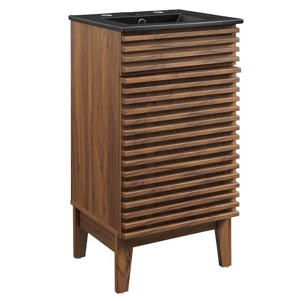 Render 18 in. W x 15.5 in. D x 33.5 in. H Bathroom Vanity in Walnut with Black Ceramic Top