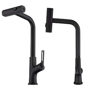 Waterfall Single Handle Pull Down Sprayer Kitchen Faucet with Pull Out Spray Wand in Matte Black