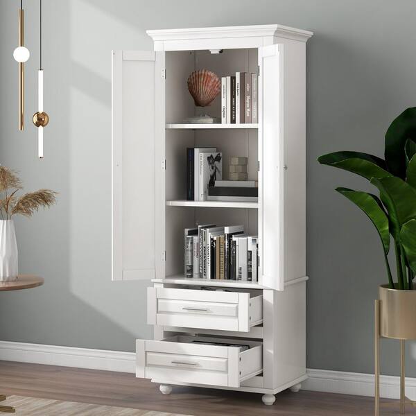 24 in. W x 15.3 in. D x 62.5 in. H White Linen Cabinet with 2