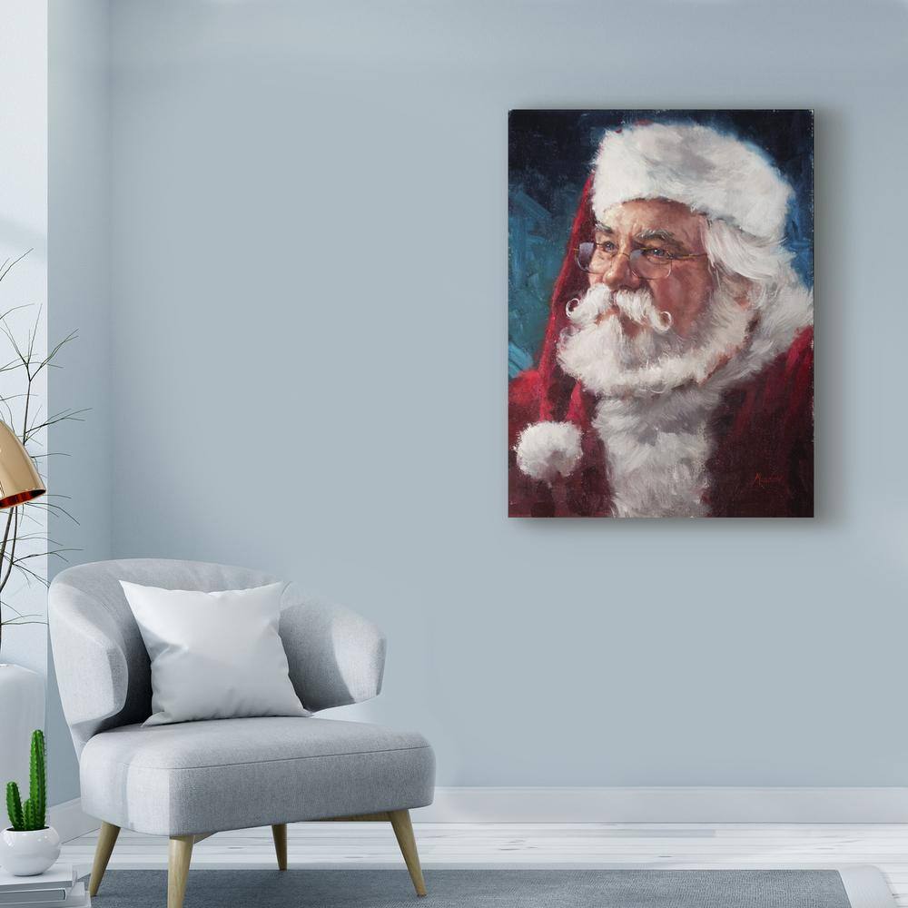 Traditional Santa Portrait Canvas Art in Red and White, 14"x19"