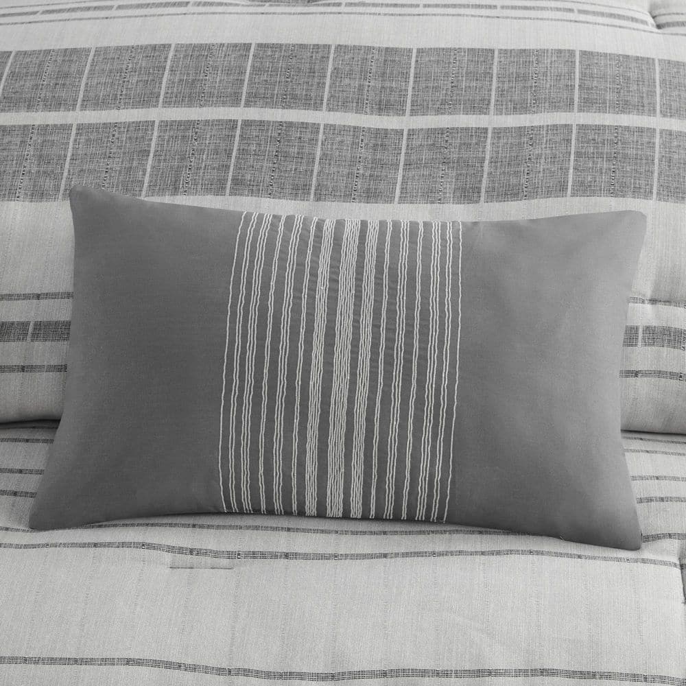 Full Gray Microfiber Striped Comforter Set with Throw Pillow