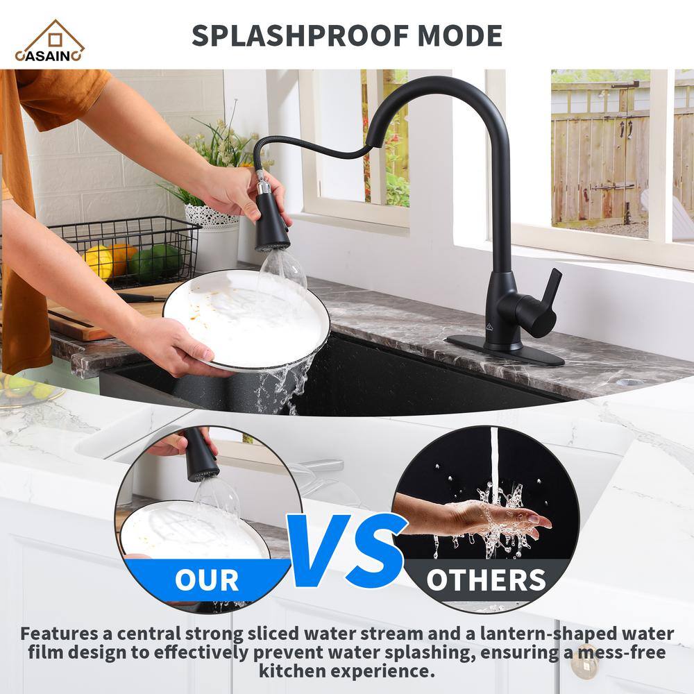 Matte Black Metal Kitchen Faucet with Pull-Out Spray