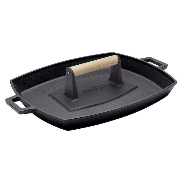 Bayou Classic 12 in. x 14 in. Pre-seasoned Cast Iron Shallow Pan with Bacon Press