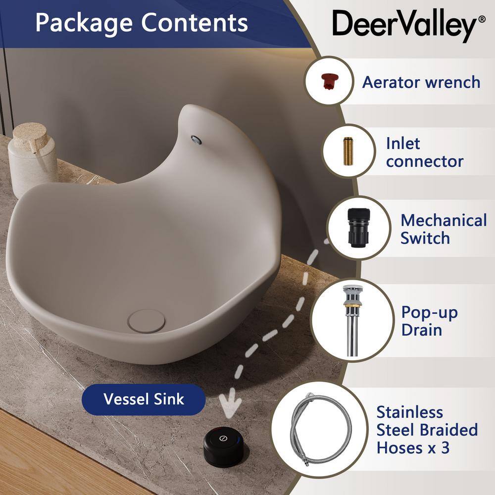Gray White Concrete Vessel Sink with Built-In Faucet