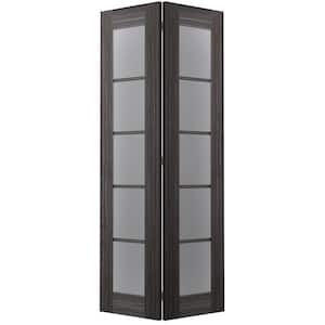 Paola 36 in. x 79.375 in. 5-Lite Frosted Glass Gray Oak Wood Composite Bifold Door