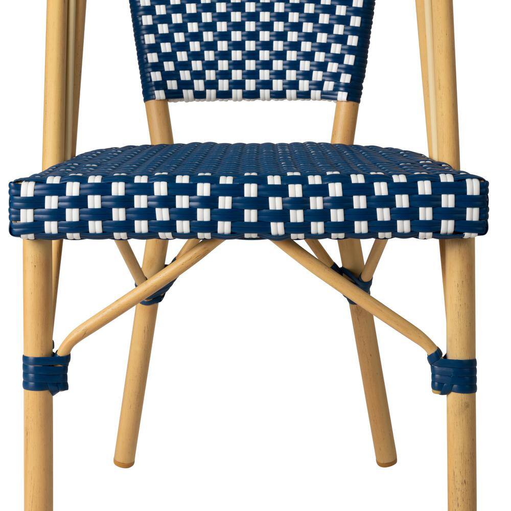 Arles Blue and Beige Wicker Bistro Dining Chair Set