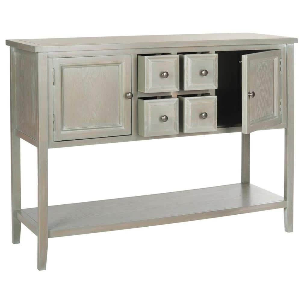 Transitional French Grey Sideboard with Open Shelf and Petite Drawers