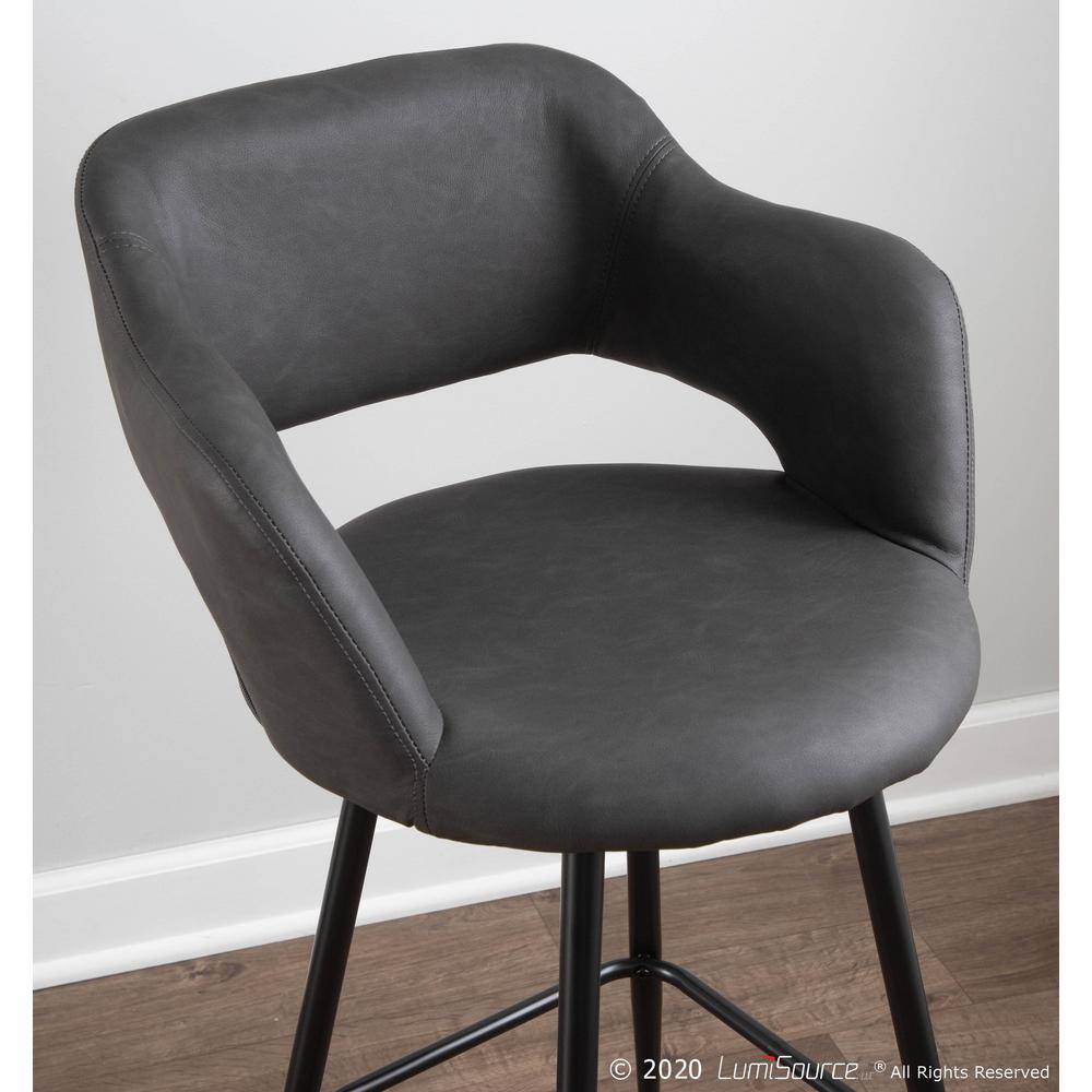 Sleek Contemporary 40.5" Black Metal & Grey Leather Bar Stool Set