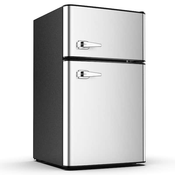 COWSAR 19.69 in. 3.2 cu. ft. 2-Door Retro Mini-Refrigerator in Grey with Compact Freezer Low Noise Defrost