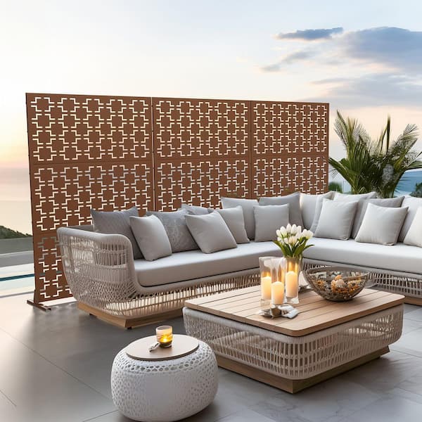 Unbranded 72 in. x 47 in. Brown Outdoor Metal Galvanized Privacy Screen Fence Garden Panels