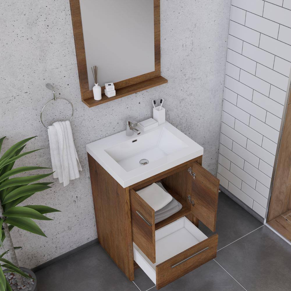 Alya 24" Rosewood Brown MDF Freestanding Bathroom Vanity with White Acrylic Sink