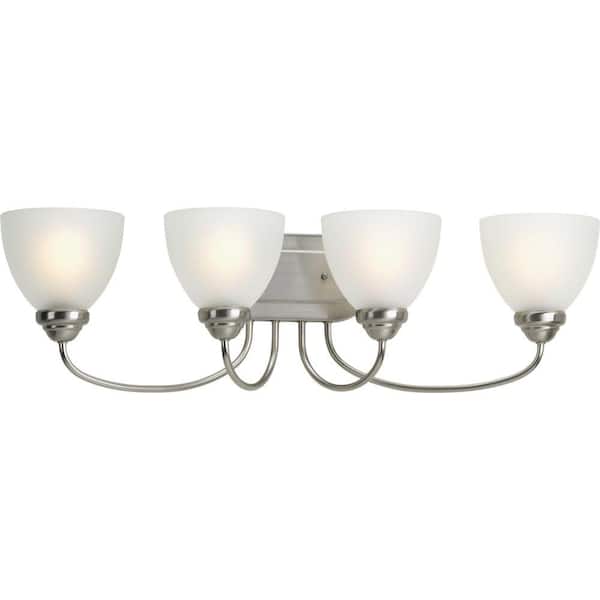 Progress Lighting Heart Collection 4-Light Brushed Nickel Etched Glass Farmhouse Bath Vanity Light