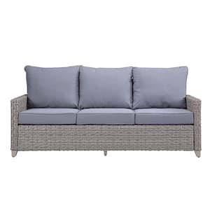 4-Piece Gray Wicker Patio Outdoor Sectional Sofa Set with Gray Cushions