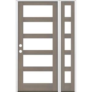 56 in. x 96 in. Modern Hemlock Right-Hand/Inswing 5-Lite Clear Glass Grey Stain Wood Prehung Front Door w/Left Sidelite