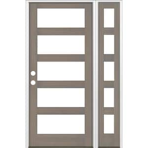 56 in. x 96 in. Modern Hemlock Right-Hand/Inswing 5-Lite Clear Glass Grey Stain Wood Prehung Front Door with Sidelite