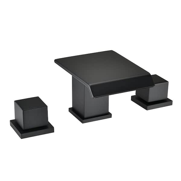 PROOX 8 in. Widespread Double-Handle Waterfall Spout Bathroom Faucet in Matte Black