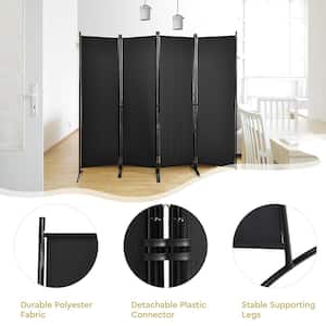 5.6 ft. Black 4-Panel Room Divider Folding Folding Fabric Privacy Screen with Steel Frame