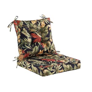 Outdoor Deep Seat Cushions Set With Tie, Extra Thick Seat:24"Lx24"Wx4"H, Tufted Low Back 22"Lx24"Wx6"H, Black Floral