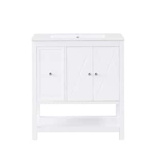 30 in. W x 18 in. D x 34 in. H Single Sink Freestanding White Bath Vanity with White Ceramic Top