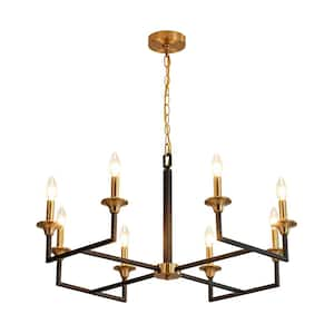 Bricen 8-Light Modern Industrial Chandelier with Matte Black and Antique Brass Finish Square Tube Candle Design