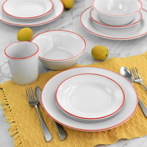 MARTHA STEWART Martha Stewart Red Rimmed Fine Ceramic 16-Piece