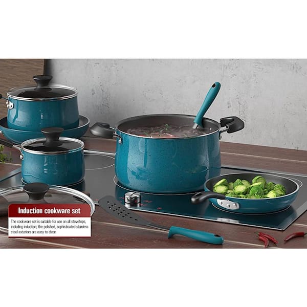Cook N Home 12-Piece Aluminum Nonstick Cookware Set with Stay Cool Handle  in Turquoise 02588 - The Home Depot