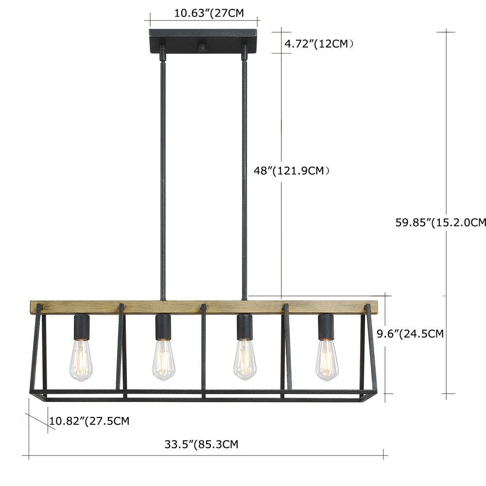 32" Matte Black and Light Brown Metal Lantern Pendant Chandelier