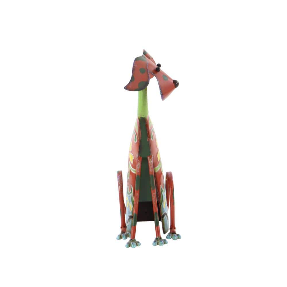 Multicolor Floral Iron Dog Garden Sculpture, 12" x 17"