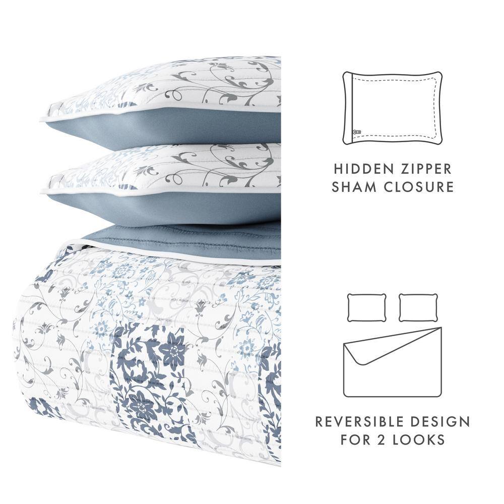Dusk Blue Full Reversible Microfiber Quilt Set