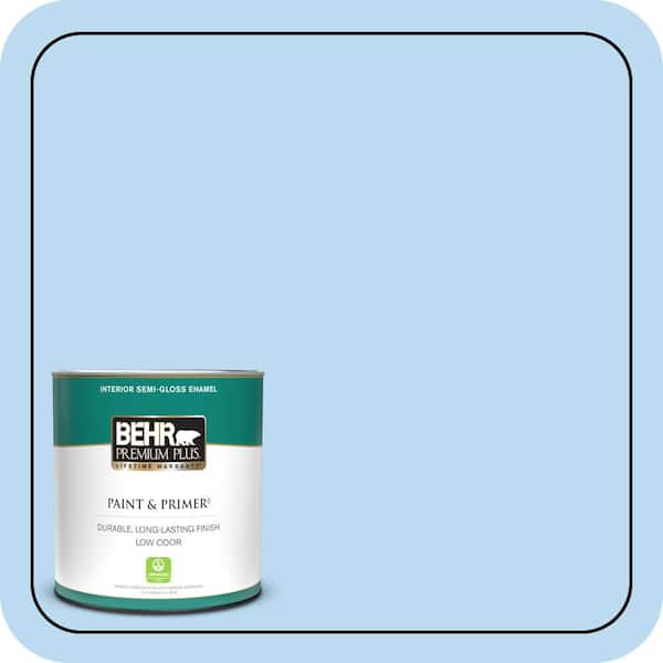 BEHR PREMIUM PLUS 1 qt. #P510-1 Greek Isles Semi-Gloss Enamel Low Odor Interior Paint & Primer