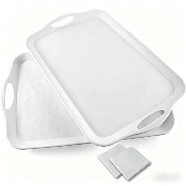 Anti-Slip Melamine Serving Tray for Serving Food, Turkey, 20 in. L x 13 in. W x 1.2 in. H, Rectangular, White (Set of 2)